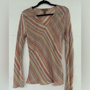 i.e. Striped Silk Multicolor Women's Ling Sleeve Top Sz 12